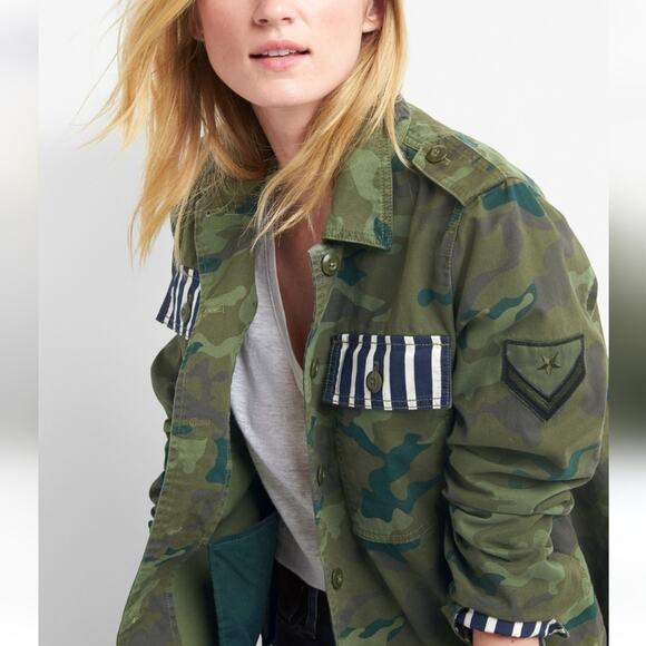 Gap camo utility jacket shirt green striped - Picture 2 of 11
